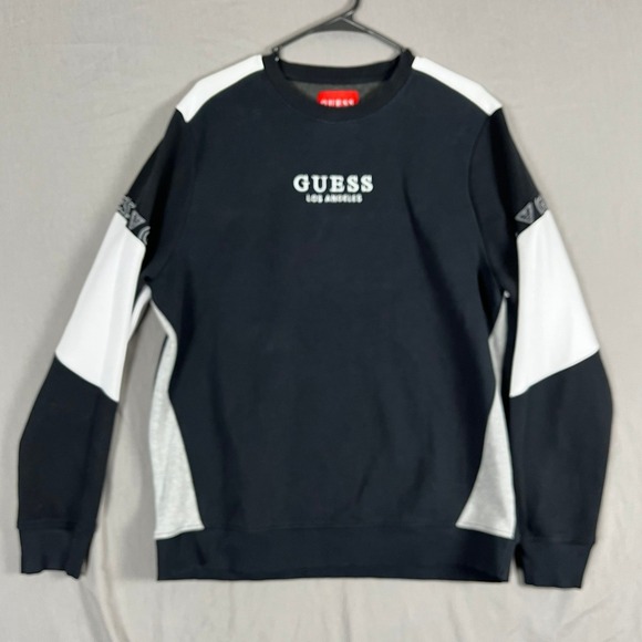 Guess Other - Guess Sweatshirt Mens Large Colorblock Logo Taping Black White EUC